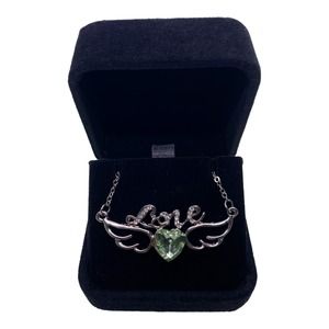 Imitation Silver Light Green Peridot Rhinestone Love Heart Necklace